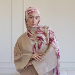 حجاب نسائي من الشيفون بنقشة أوراق الأرجايل، جودة ممتازة، وشاح بنمط نباتي مخصص بأسلوب عرقي - Product Image 3