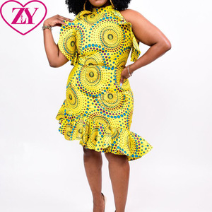chinese dress ladies Traditional African Kitenge Wax Print Hollandaise Pink Knee Length Sle   Asigbe