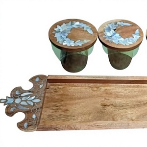 Frascos Acrílicos sobre Bandeja de Madera con Incrustaciones de Nácar, Personalizados, Logotipo de Cristal de Lujo, Decoración de Ramadán de la India - Product Image 1
