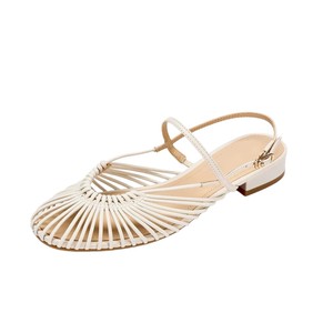 Elegant Women's Flat Heeled Sandals Open Toe Straw Buckle <b>Back</b> Strap Summer Style Breathable Genuine Leather Lining - Product Image 5