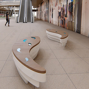 Banc d'extérieur en fibre de verre au design contemporain pour 4 personnes, mobilier public moderne et durable pour terrasses et centres commerciaux - Product Image 1