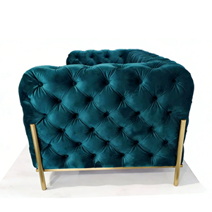 Sofá de <span class=keywords><strong>3</strong></span> <span class=keywords><strong>Plazas</strong></span> Tapizado en Terciopelo Verde Esmeralda, Sofá Chesterfield de Lujo con Patas Doradas - Product Image 4