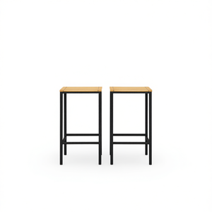 Set di 2 sgabelli da bar in rattan nero con piano in teak, sedie da giardino per esterni, design elegante e resistente - Product Image 1