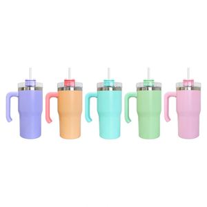 25 PACKS Kids Vacuum <b>Insulated</b> 20oz Macaron Candy Color Tumbler <b>Mugs</b> with Handle for Dye Sublimation Heat Press - Product Image 2