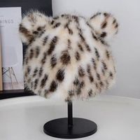 Benutzer definierte Cartoon Leoparden muster Nerz Haar Eimer Hut mit Digitaldruck Gehörschutz und warme Fischer Becken Kappe für die Reise