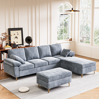 Canapé 3 places en forme de L avec tissu de lin Canapé sectionnel Pouf mobile Petit canapé pour petits appartements Salon Maison