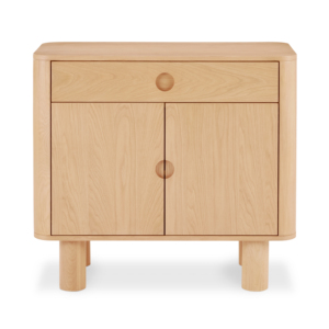 Buffet Japandi Premium en Chêne <span class=keywords><strong>Naturel</strong></span>, 38,5 Pouces, <span class=keywords><strong>Panneaux</strong></span> Latéraux Arrondis, 1 Tiroir, 2 Portes, Meuble de Rangement de Luxe pour Salle à Manger - Product Image 3