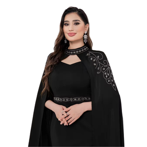 Nuevo Vestido Largo Abaya de Rayón Antiestático Tallas Grandes con Diamantes Cosidos a Mano Estilo Hombros Caídos para Mujer, Inspirado en Dubái, Oriente Medio - Product Image 1