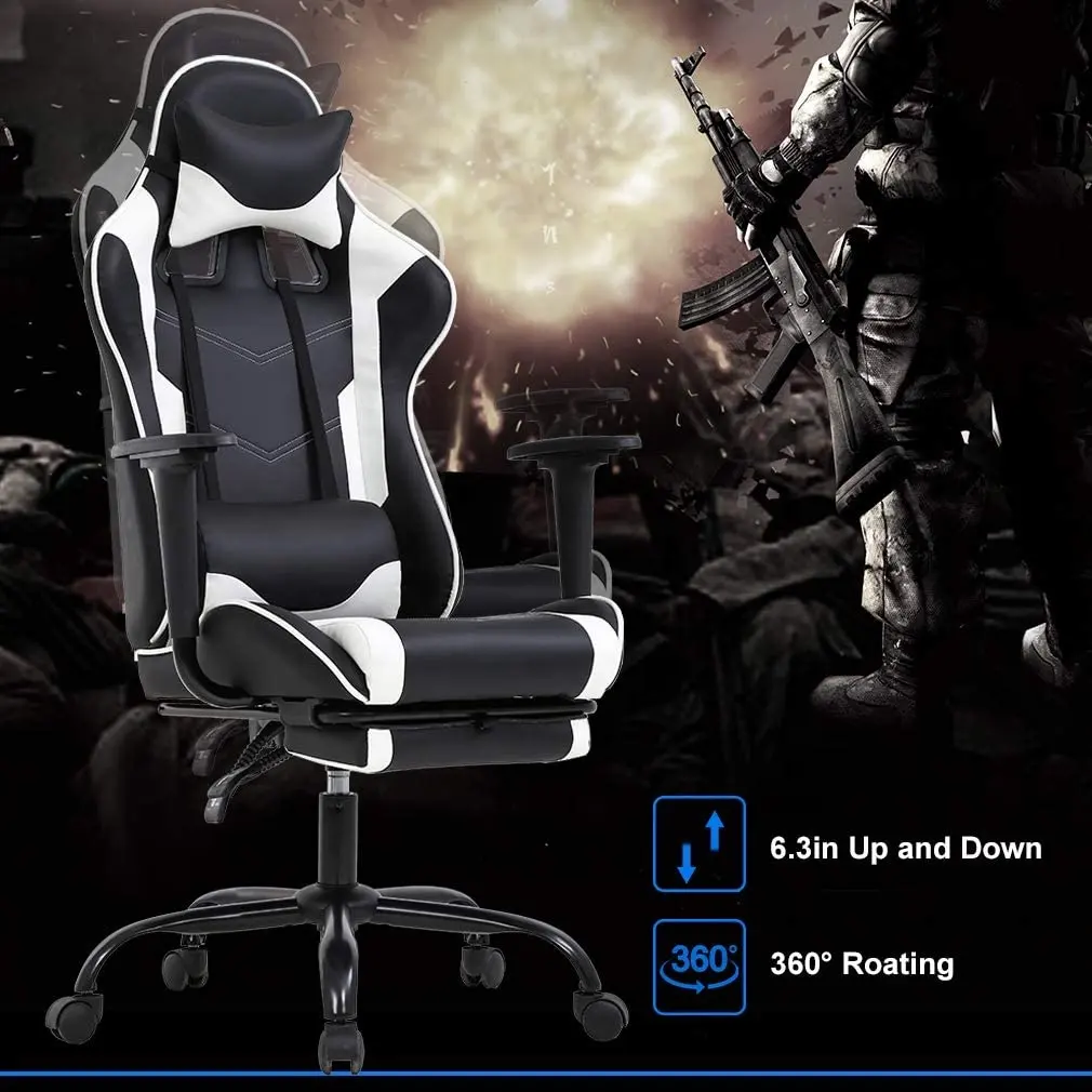 Oficina silla de oficina ergonómica de juegos de PC silla barato ejecutivo de cuero de la PU de apoyo Lumbar silla de carreras con reposapiés