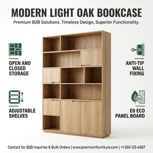Librero Moderno con Acabado en Madera <span class=keywords><strong>de</strong></span> Roble Claro, Estantería Personalizada OEM, Mueble <span class=keywords><strong>de</strong></span> Almacenamiento Abierto para Sala <span class=keywords><strong>de</strong></span> Estar u <span class=keywords><strong>Oficina</strong></span> - Product Image 4