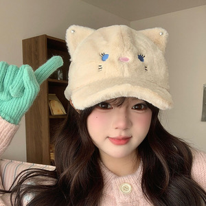 Korean Style Plush Cat Ear Baseball <b>Cap</b> For Women <b>Winter</b> Warm Windproof Fleece Hat - Product Image 3