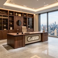 LBZ-315X Nouveau bureau de direction en bois noir et or, style chinois, luxe léger, moderne et minimaliste, structure à tenons et mortaises, avec rangement