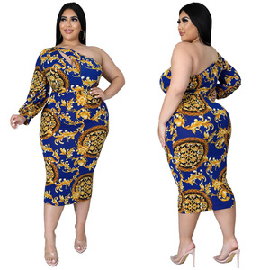 Vestido <span class=keywords><strong>de</strong></span> talla grande para mujer, sexy, con aberturas, <span class=keywords><strong>de</strong></span> un solo hombro, manga larga, estampado, con falda <span class=keywords><strong>de</strong></span> cola <span class=keywords><strong>de</strong></span> pez - Product Image 4