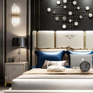 Chambre Moderne de Luxe pour <span class=keywords><strong>Adulte</strong></span> <span class=keywords><strong>Lit</strong></span> King Size avec <span class=keywords><strong>Hauteur</strong></span> Réglable et Confort <span class=keywords><strong>en</strong></span> Cuir, Cadre <span class=keywords><strong>en</strong></span> Bois de Pin Massif - Product Image 3