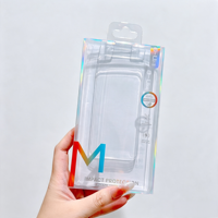 Boîte d'emballage transparente en PET pour téléphone, boîte de présentation holographique arc-en-ciel avec bord laser, boîte de vente au détail avec languette de suspension pour l'électronique grand public