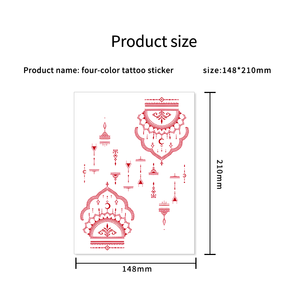 Autocollant de tatouage au henné temporaire brun-rouge, écologique, non toxique, à transfert d'eau, motif dentelle cramoisie, pour la décoration corporelle - Product Image 3