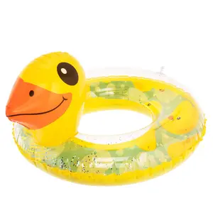 New Design yellow duck swim ring for kids inflatable duck seat float with sequins inside for kids