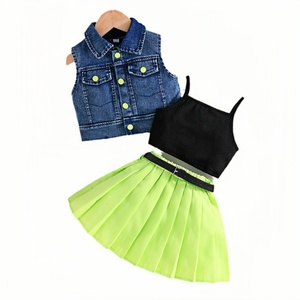 Tenues d'été pour fillettes, veste en <span class=keywords><strong>jean</strong></span>, <span class=keywords><strong>jupe</strong></span> plissée pour filles de 3 à 8 ans, ensembles de vêtements pour petites filles, vêtements pour enfants, vente en gros de vêtements pour bébés - Product Image 1