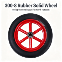 Roue pleine en caoutchouc 300-8 à rayons rouges, haute capacité de charge, rotation fluide, type plat