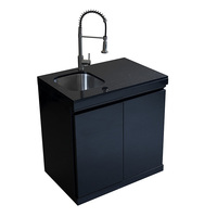 Cuisine d'extérieur en acier inoxydable Barbecue à charbon de bois Cuisine de jardin Barbecue noir avec réfrigérateur, armoire et évier