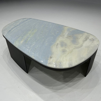 Table basse de luxe bleue en pierre naturelle avec plateau et base en acier, table à thé moderne de luxe, table TV pour canapé