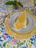 Ensemble de sets de table et de serviettes en lin et coton jaunes, brodés, style printemps-été, à bords festonnés, décoration de table de Pâques