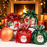 Sac cadeau en velours avec cordon de serrage, imprimé Père Noël, pour les fêtes de Noël, emballage de détail, vente en gros
