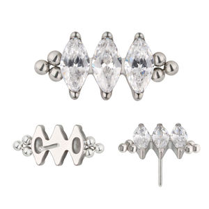 Vente en gros : Bijou de piercing pour oreille en or massif 14K avec zircone cubique taille marquise, sans filetage, pour cartilage, hélix, lobe - Product Image 2