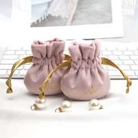 Petit collier à cordon en velours rose imprimé de logo personnalisé, sac de rangement pour boucles d'oreilles et bracelets, pochette cadeau en velours de luxe souple pour bijoux