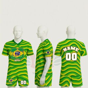 Conjunto de Camiseta y Pantalones Cortos de Fútbol Personalizados para la Copa Mundial de Fútbol Brasil 2026, Camiseta con Cuello en V de Poliéster y Pantalones Cortos - Product Image 4