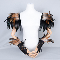 Épaulettes personnalisées en plumes d'autruche avec gants sans doigts en dentelle, costume de scène gothique burlesque pour showgirl