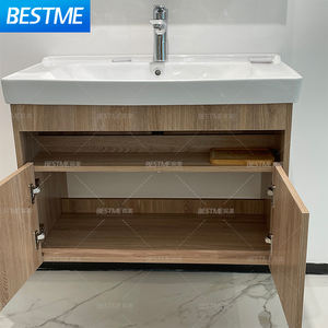 Çin Tarzı Lavabo Dolapları Çok Katmanlı Ahşap + Seramik Lavabo Paslanmaz Çelik Boyasız Su Geçirmez Banyo Dolapları - Product Image 3