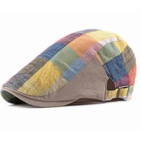 Casquette plate en maille pour homme FF499 Printemps-Été, style rétro en coton respirant, casquette Lvy, béret gavroche à carreaux colorés