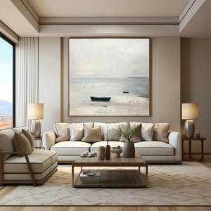 Peinture à l'huile paysagère de plage élégante Ocean Whisper, peinture murale artisanale sur toile pour une décoration intérieure sophistiquée - Product Image 2