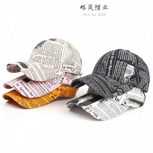 New <b>Hat</b> 2020 Newspaper Print Baseball Cap Unisex Casual Polyester Cotton Canvas <b>Duck</b> Bill <b>Hat</b> - Product Image 1