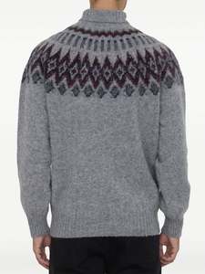 Suéter de Cachemira de manga larga de punto Jacquard de cuello alto Retro informal de moda de alta calidad para hombres - Product Image 2