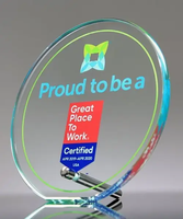Trophée en cristal personnalisé vierge forme ronde unique avec bâton en métal soutenant la plaque de certificat de champion de compétition sportive