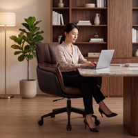 Chaise de bureau moderne en cuir PU, chaise de bureau pivotante rembourrée avec accoudoirs, chaise d'ordinateur réglable en hauteur pour le bureau à domicile