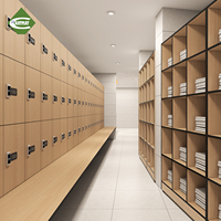 Armoires de rangement modernes en bois grainé CARTMAY, casiers modulaires personnalisés en HPL avec serrures RFID et banc pour vestiaire