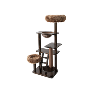 Moderno y Lujoso Árbol para Gatos de Madera Marrón Grande con Cama de Franela, Condominio para Gatos y Poste Rascador Tipo Villa - Product Image 2