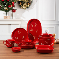 Service de table en céramique à motifs de feuilles de Noël, pour fêtes, salle à manger, décoration du Nouvel An, service de table de Noël
