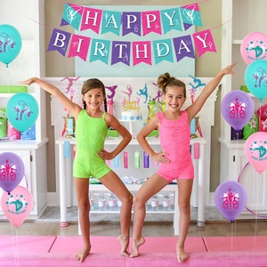 Décorations de fête sur le thème de la gymnastique Nicro : Topper de gâteau Princesse, Bannière, Décoration murale Joyeux Anniversaire pour Bébé Fille - Product Image 4