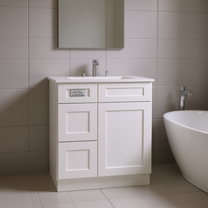 Mueble de baño blanco estilo Shaker de 30 pulgadas con lavabo de cerámica y cajones, estilo tradicional - Product Image 2
