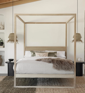 Современный простой минималистский стиль гостиничная мебель для спальни деревянный каркас базовые кровати с балдахином - Product Image 3