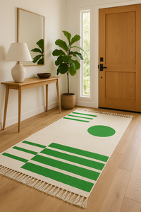 Alfombra de Algodón Verde con Estampado de Bloques Dhurrie, Decoración Moderna para el Hogar, Alfombra Grande Hecha a Mano, Antideslizante y Ecológica - Product Image 6