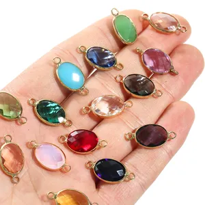 Warna Campuran Oval Bentuk Kristal Alami Emas Konektor Logam Jimat Liontin untuk Membuat Perhiasan Kualitas Tinggi DIY Perhiasan Aksesoris