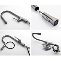 Robinet de cuisine moderne gris bronze en laiton massif avec douchette extractible à jet haute pression, eau chaude et froide