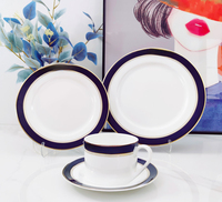 Juego de Platos de Cerámica de Alta Gama Ecológicos de 10 Pulgadas, Modernos, para Comida Occidental, con Borde Dorado Azul, Plato para Bistec para Hoteles, Tazas de Té y Platillos