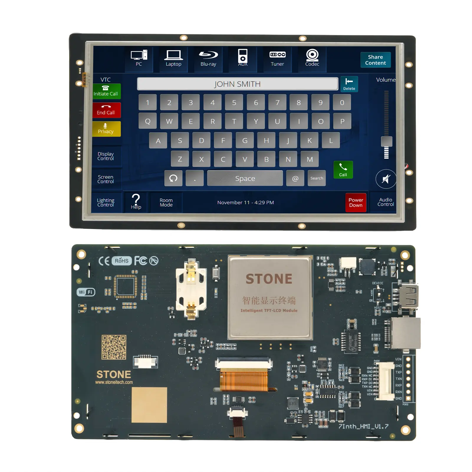 Programmeerbare Embedded 7 Inch Elektronische Controle Module Display + Tft Lcd + Moederbord Met Cpu/Driver, ondersteuning RS232/RS485/Ttl Poort