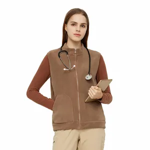 Fornecedor de alta qualidade personalizado, você própria design esfoliador médico conjunto uniforme enfermeira colete de lã
